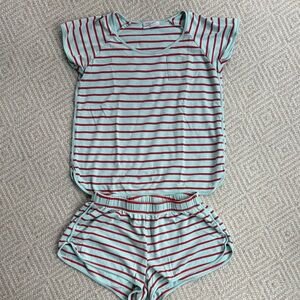 LAKE Girls' Mint and Red Striped Short Sleeve Pajama Set